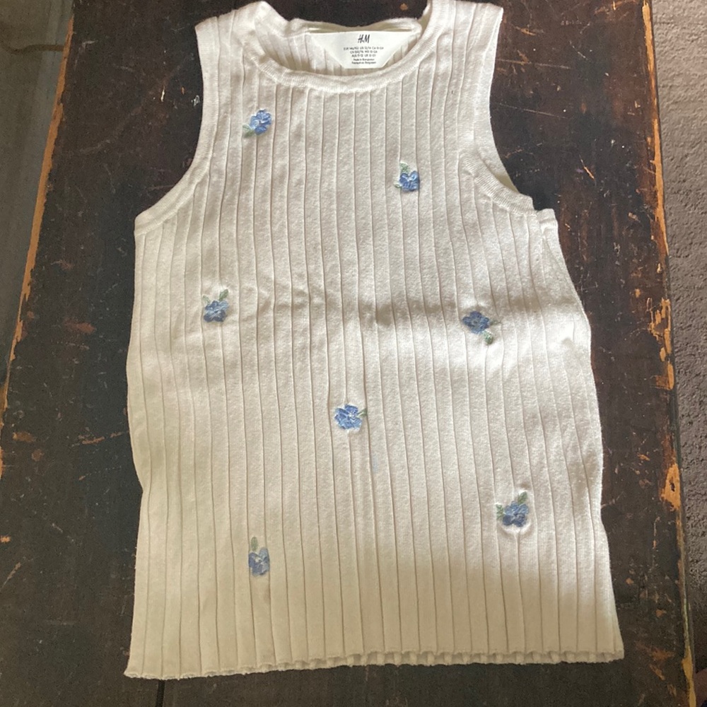 White tank top with blue flowers